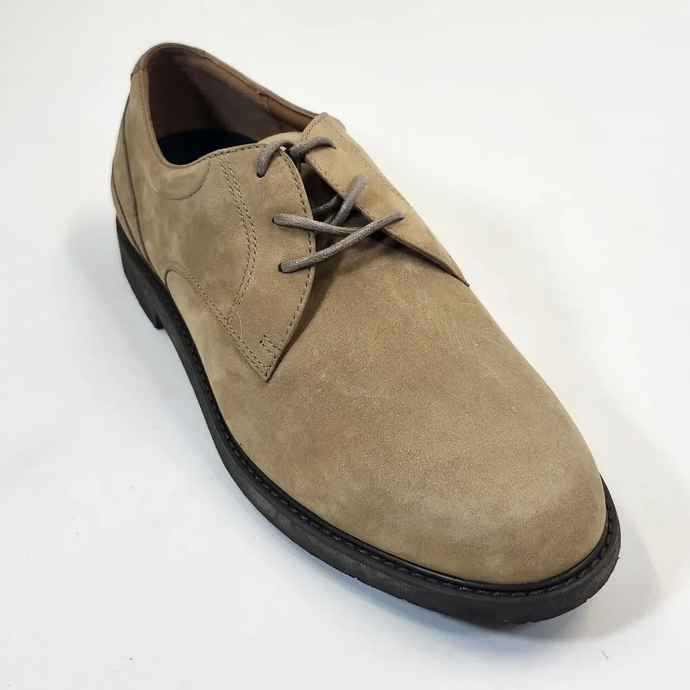 Rockport Mens 10M Beige Nubuck Leather Derby Shoes Casual Lace Up Comfort Oxford
